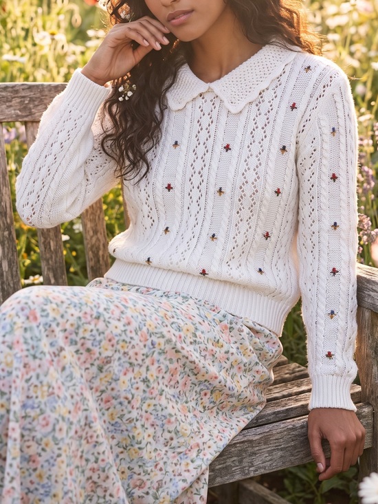 Liz Claiborne Sweaters - Sézane  vibe Liz Sport Vintage Collared Rosebud Knit Sweater